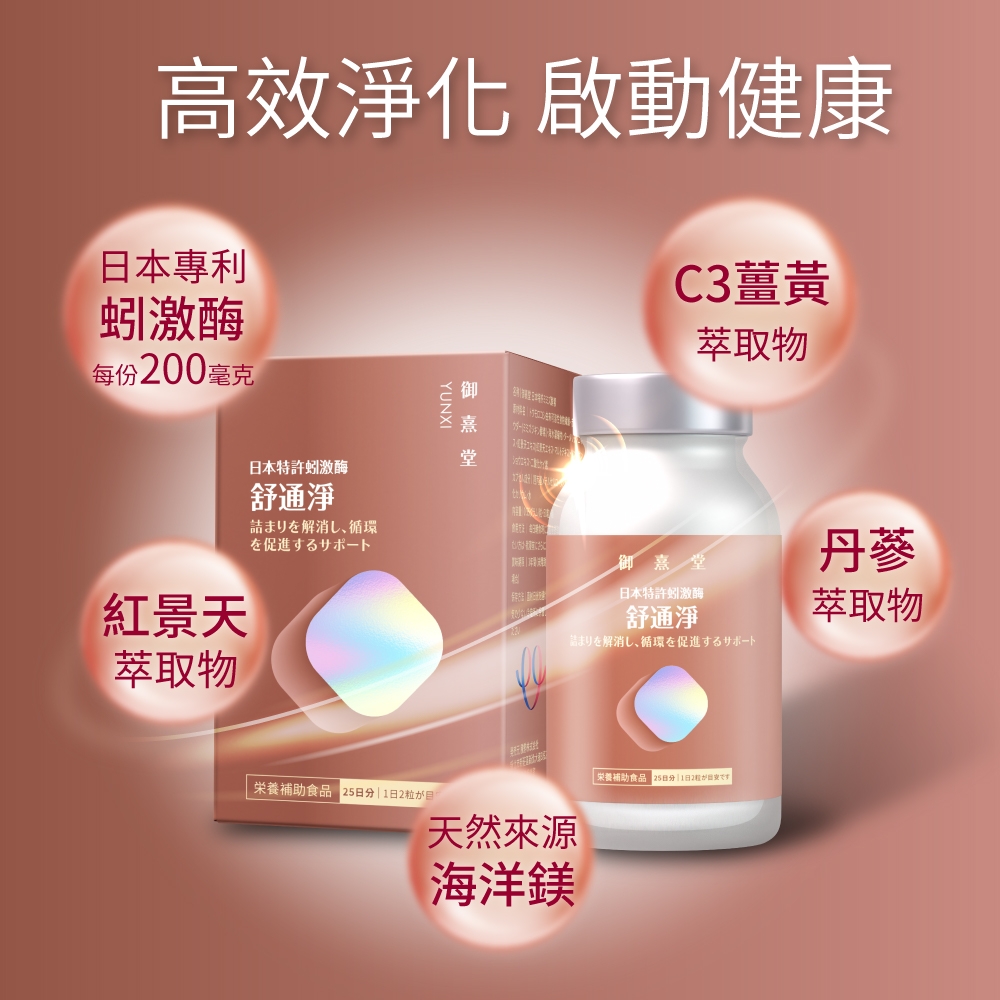 高效淨化 啟動健康本專利蚓激酶每份200毫克YUNXI御C3薑黃萃取物紅景天萃取物堂本特許蚓激酶舒通淨詰まりを解消し、循環を促進するサポート養補助食品 5日1日2天然來源海洋御堂丹蔘日本特許蚓激酶舒通淨萃取物詰まりを解消し、循環を促進するサポート栄養補助食品 日分1日2