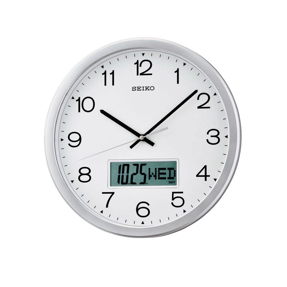SEIKO 日本精工 雙顯 恒動式秒針靜音掛鐘 QXL007S -白/35cm