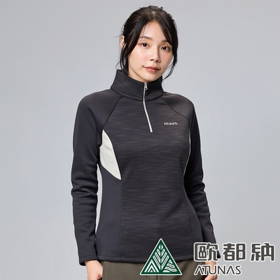 【ATUNAS 歐都納】女款SOLAR-FLEECE長袖拉鍊衫A1PS2335W黑/保暖刷毛/中層衣/登山旅遊/大尺碼