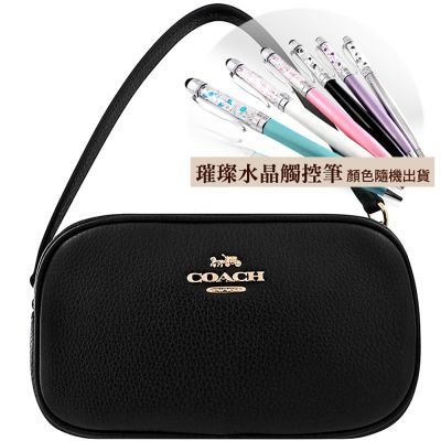 COACH 黑色JAMIE荔枝紋皮革手提包+璀璨水晶觸控筆