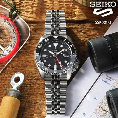 SEIKO精工 預 5 SPORTS機械錶GMT雙時區42.5㎜黑麵 SK004(SSK001K1/4R34-00A0D)