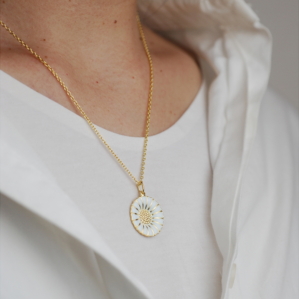 Georg Jensen Daisy 純銀鍍金白琺瑯雛菊項鍊-18mm | 項鍊| Yahoo購物中心