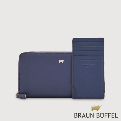 【BRAUN BUFFEL 德國小金牛】台灣總代理 海娜 12卡拉鍊長夾-深藍色/BF808-602-DB
