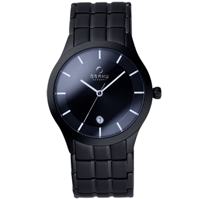 OBAKU 視覺層次時刻日期腕錶-黑-V101GBBSB-38mm