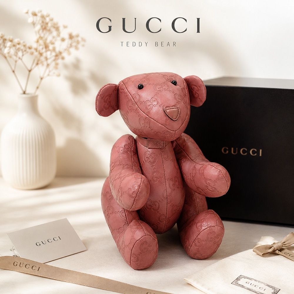(珍藏中古品)GUCCI 古馳 Guccissima 雙G壓紋皮革復古泰迪熊