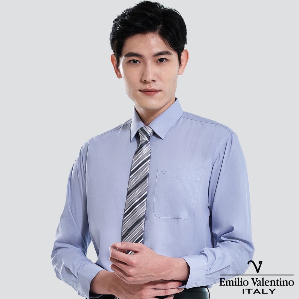 Emilio Valentino 范倫提諾仿天絲素面長袖襯衫-三色任選 (灰)