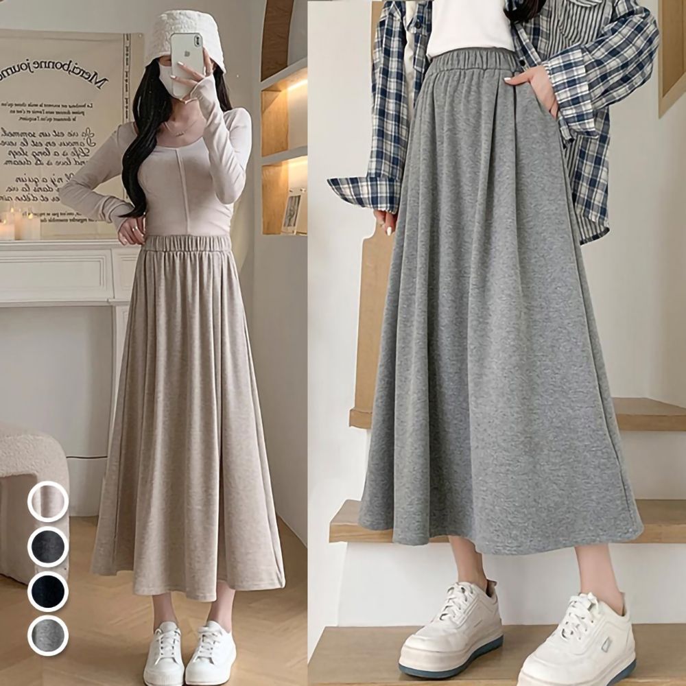 [韓國K.W.]韓國空運法式都會新款度假超長裙(小香風/韓國製/大擺裙) (杏色)