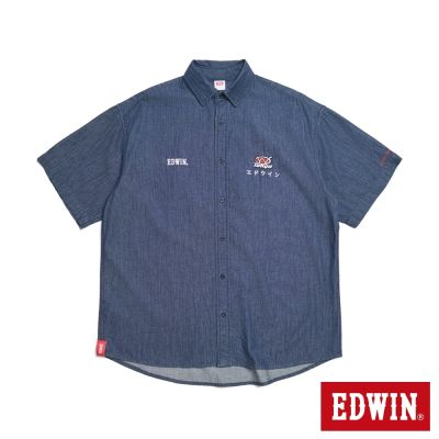 EDWIN 男裝 大寬版徽章牛仔襯衫-原藍色