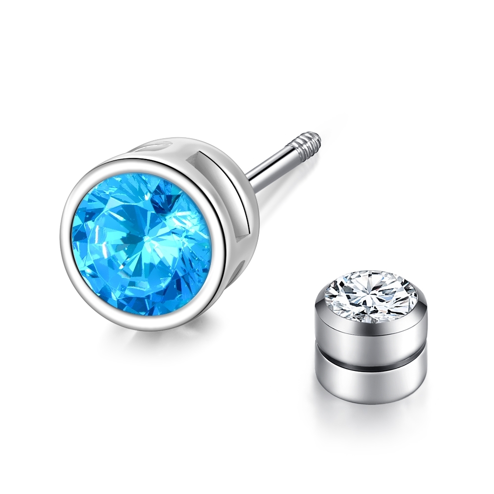 GIUMKA單鑽925純銀耳環男包鑽耳釘後鎖式藍鋯6MM單支MFS08128