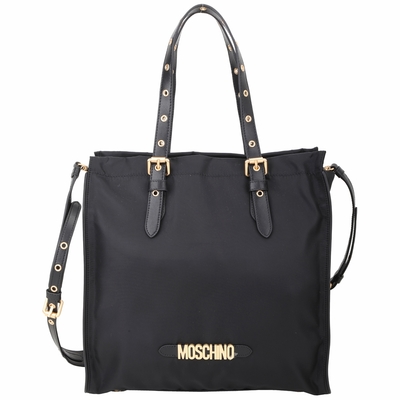 MOSCHINO 金字尼龍手提/斜背托特包(黑色)