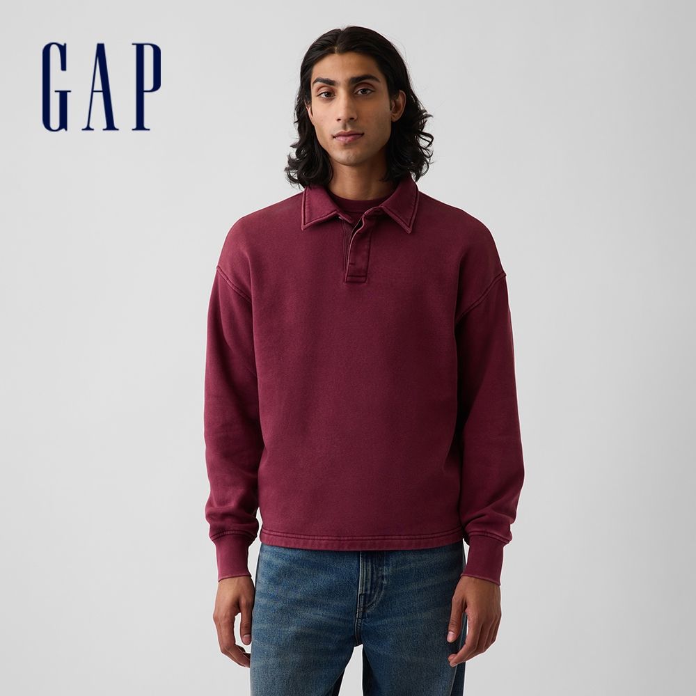 【GAP】VintageSoft寬鬆版Polo運動衫-深酒紅(915598) (深酒紅)