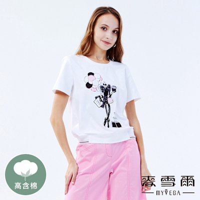 MYVEGA麥雪爾 高含棉時尚購物仕女刺繡上衣-白