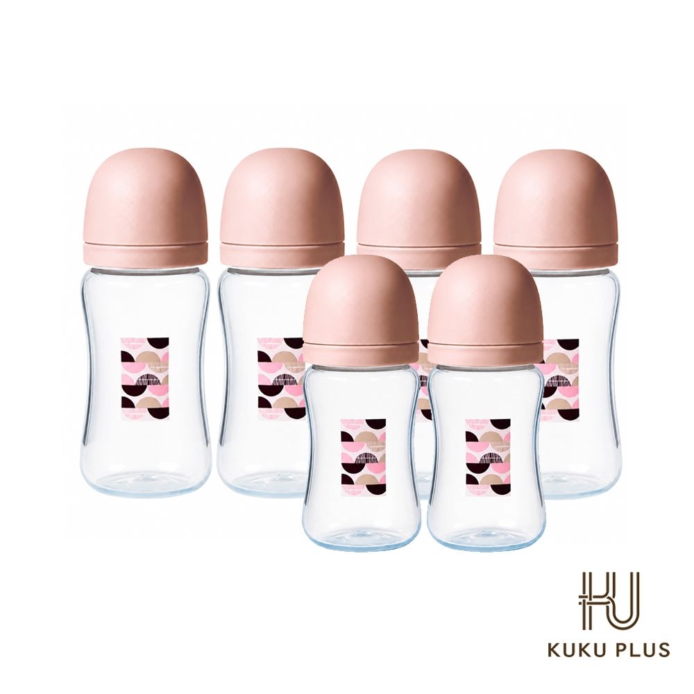 酷咕鴨 KUKU PLUS印記寬口PP奶瓶組(4大2中) (暖陽粉)