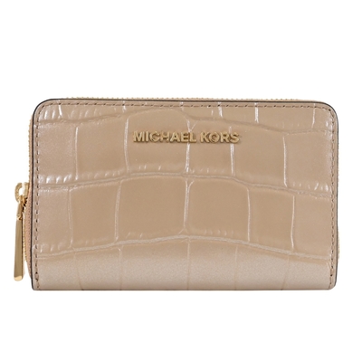 MICHAEL KORS JET SET 浮雕LOGO鱷魚壓紋珠光拉鍊零錢包(淺褐)