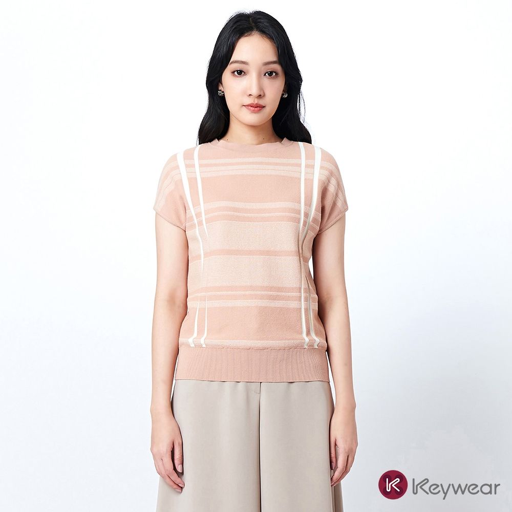 KeyWear奇威名品    簡約線條垂袖針織上衣-橘淺豆沙色