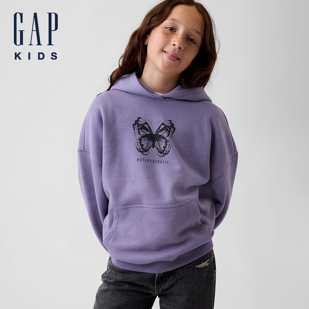【GAP】兒童VintageSoft寬鬆版Logo帽T-紫色(911909) (紫色)