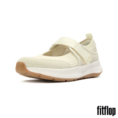 【FitFlop】F-MODE FLOW針織／麂皮瑪麗珍鞋-女(奶油色)