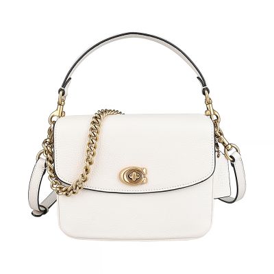 COACH CASSIE 19 立體C字LOGO金屬旋釦設計牛皮翻蓋手提斜背包(白)