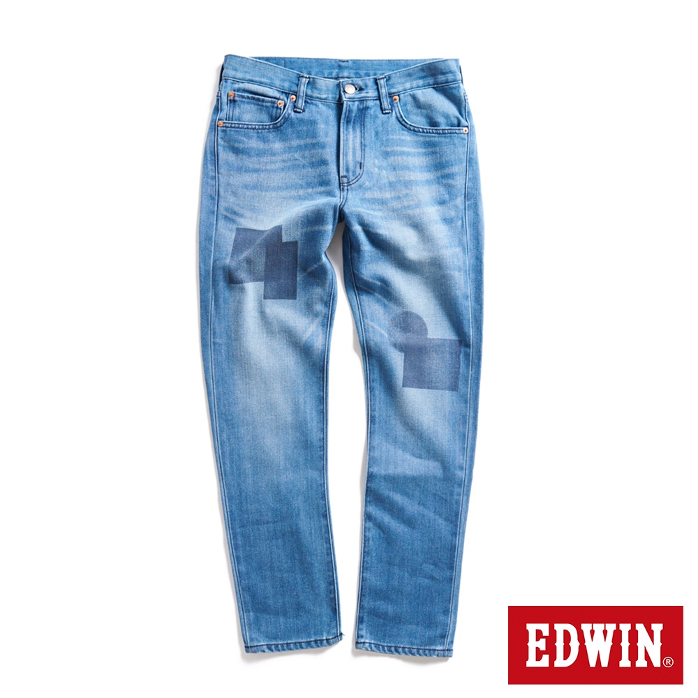 EDWIN 男裝 仿拼接修身窄管牛仔長褲-石洗藍