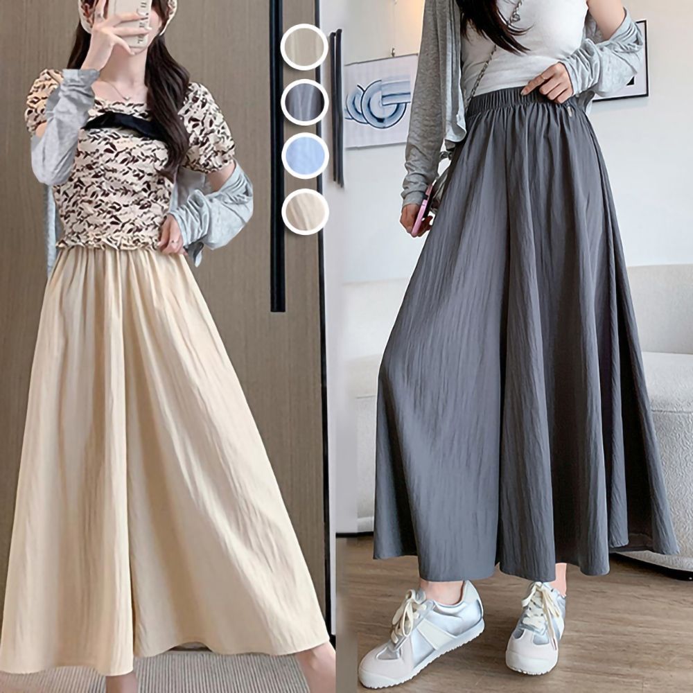 [韓國K.W.]現貨韓國空運法式粉彩熱銷新款度假超裙褲(小香風/韓國製/大擺裙) (杏色)