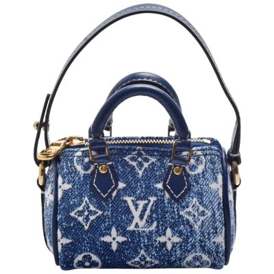 LOUIS VUITTON路易威登 LV M00546 經典Speedy Denim系列棉丹寧超迷你手提小包(丹寧色)