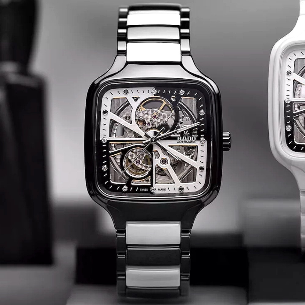 RADO 雷達表限量888 True Square真方鏤空機械錶黑白陶瓷12真鑽38㎜ R01