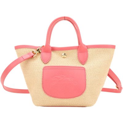 LONGCHAMP Le Panier Pliage XS 麥穗紋帆布奔馬壓紋牛皮斜背/提籃包(腮紅粉)