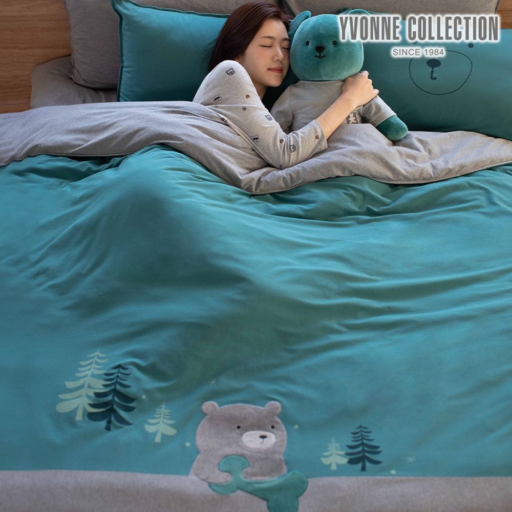 YVONNE 以旺傢飾 伯恩熊 單人被套+枕套組-森林綠