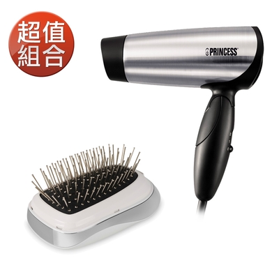 PRINCESS荷蘭公主 雙電壓吹風機+負離子電動按摩梳/無柄 505104+529432 超值組