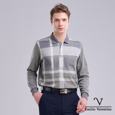 Emilio Valentino範倫鐵諾 男 保暖磨毛長袖POLO衫上衣 灰(21-5V9868)