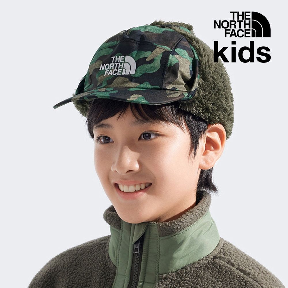 【The North Face 官方旗艦】北面兒童綠色WINDWALL防風抓絨護耳運動帽｜888FFIM