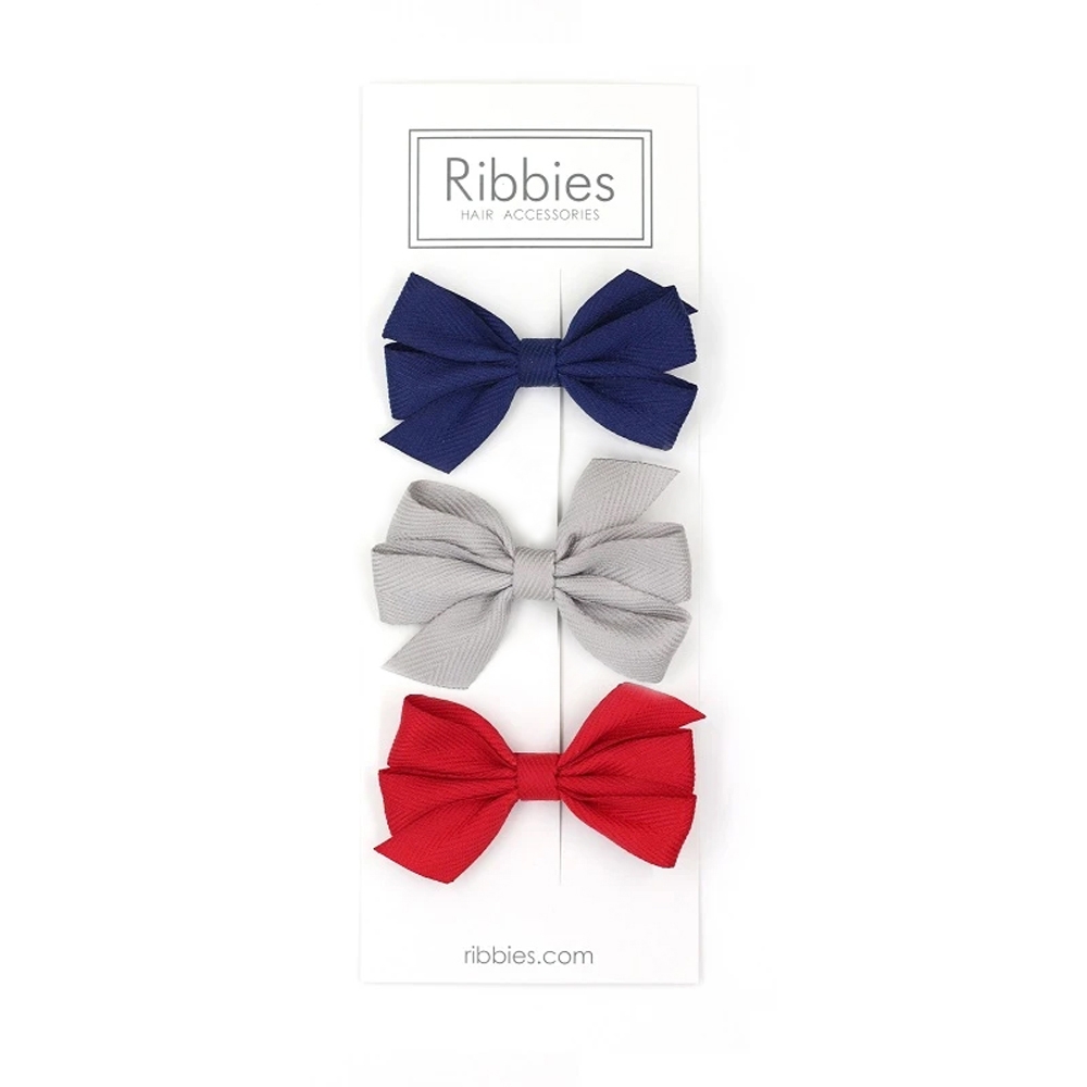 英國Ribbies 三層中蝴蝶結3入組-紅藍系列