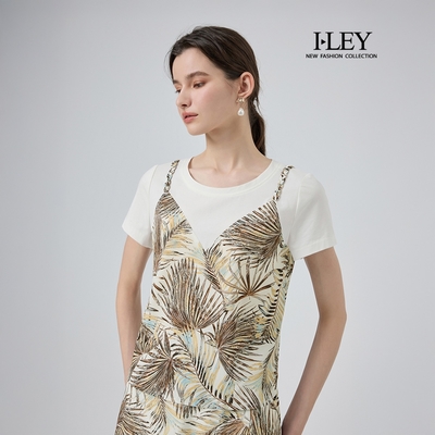 ILEY伊蕾 夏日棕梠印花縲縈棉質上衣(白；M-XL)