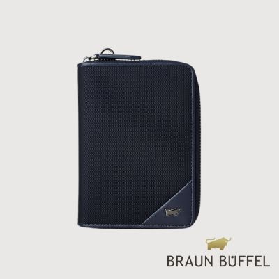 【BRAUN BUFFEL 德國小金牛】台灣總代理 瑞沃 6卡拉鍊護照夾-深藍色/BF593-183-DB