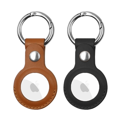 APPLE AirTag 專用 經典素色皮革保護套 金屬扣環鑰匙圈
