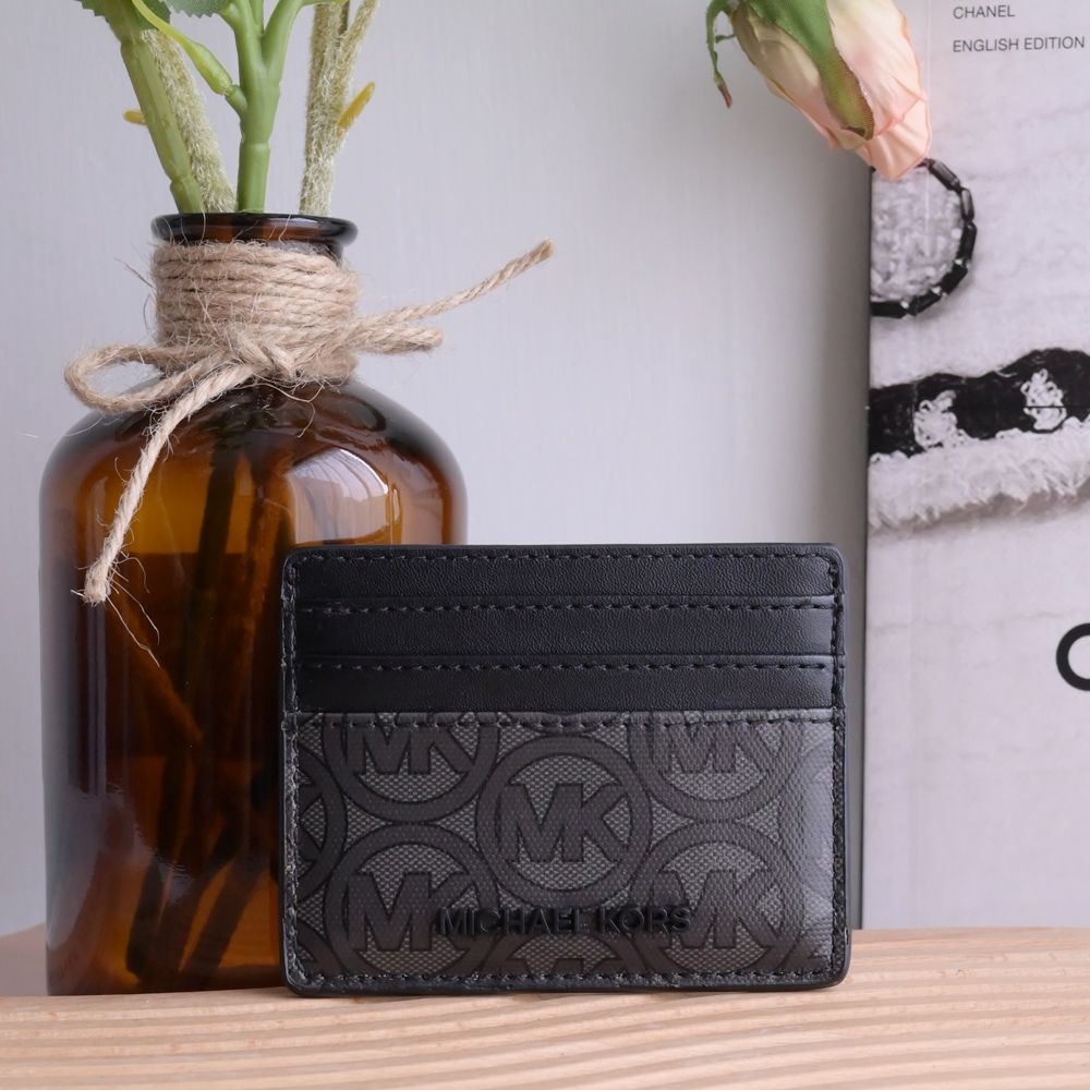 MICHAEL KORS JODIE 新版MK印花拼接隨身證件卡夾(黑灰)