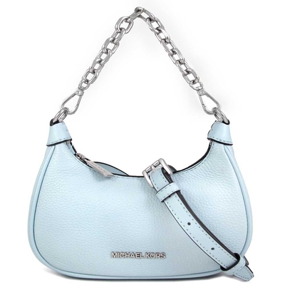 MICHAEL KORS Cora 銀字Logo威尼斯藍鵝卵石紋皮革迷你牛角銀鏈兩用包(新品瑕疵)