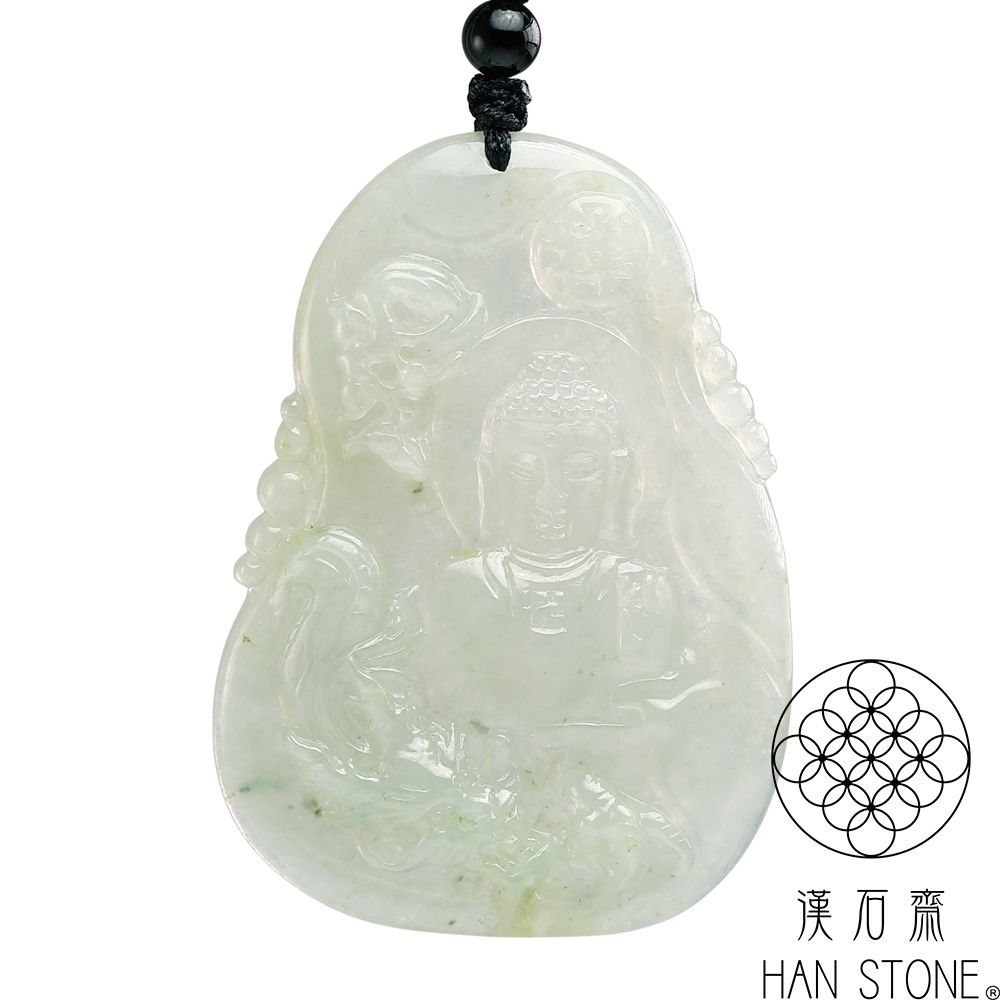 【漢石齋】天然翡翠A貨 佛陀玉佩吊墜 冰種帶黃翡(45*62*5mm)
