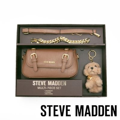 STEVE MADDEN-雙扣帶造型小包/毛絨狗狗吊飾禮盒-棕色