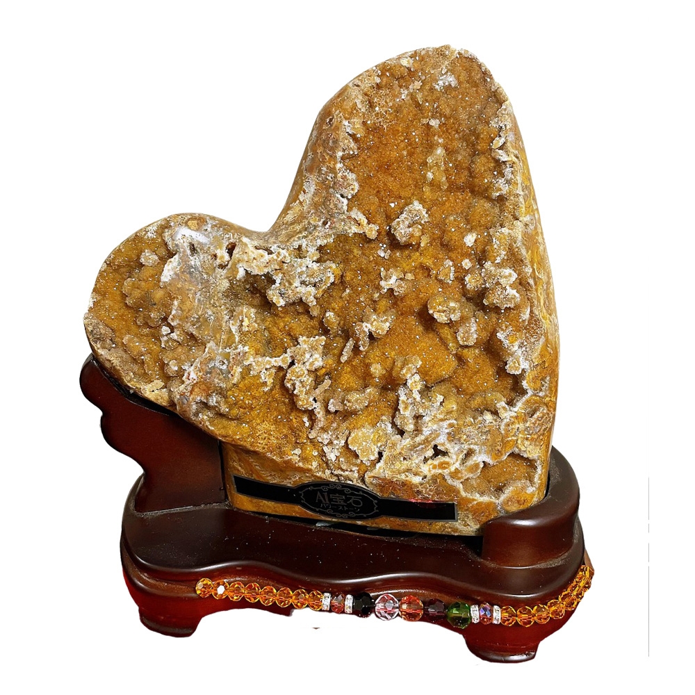 A1寶石稀有糖霜異象黃水晶心型晶鎮招財款-同紫水晶洞能量/開運/擋煞/防