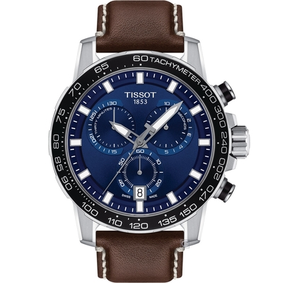 TISSOT 天梭 官方授權 SUPERSPORT 競速賽車運動時尚腕錶 男錶 畢業禮物首選(T1256171604100)45.5mm /藍x咖啡