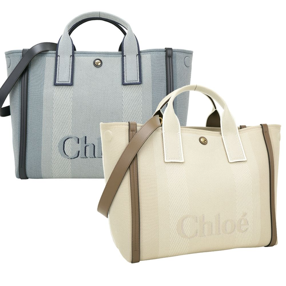 CHLOE 蔻依Carry 中型灰藍帆布手提/斜背托特包-2款可選| 歐系精品包/配件| Yahoo購物中心