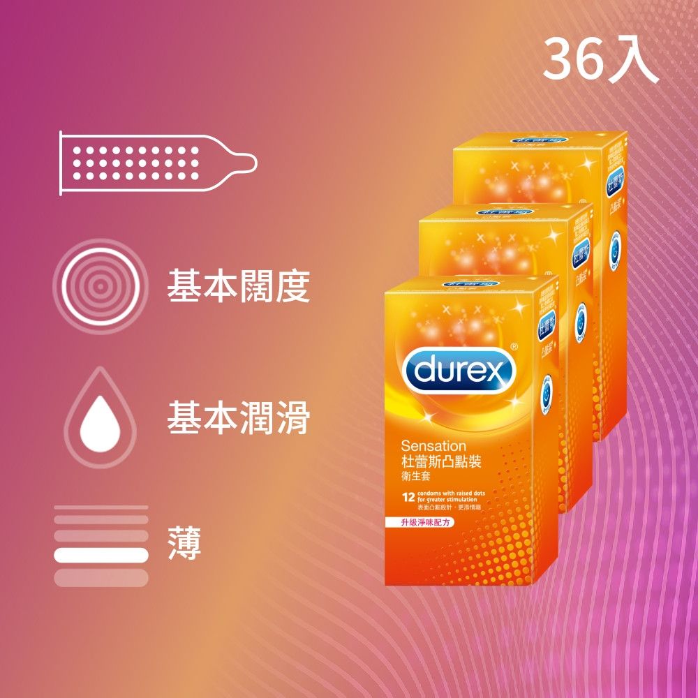 【Durex 杜蕾斯】凸點裝衛生套/保險套3盒(共36入)