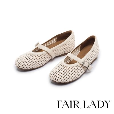 FAIR LADY 小時光 復古編織鏤空奶奶風瑪莉珍鞋 白 (553120)