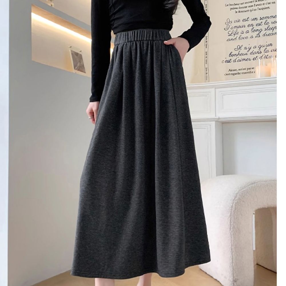 [韓國K.W.]韓國空運法式都會新款度假超長裙(小香風/韓國製/大擺裙) (深灰色)