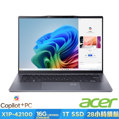 Acer 宏碁 Swift Go SFG14-01-X2EE 14.5吋 Copilot+ PC 輕薄AI 筆電(X1P-42100/16GB/1TB/Win11)