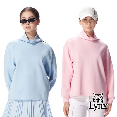 【Lynx Golf】首爾高桿風格！女款寬鬆短版寬式高領條紋織帶設計長T(二色)