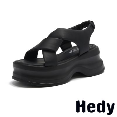 HEDY 厚底涼鞋/個性皮面扭結百搭輕量鬆糕厚底涼鞋 黑