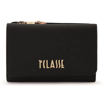 Alviero Martini 義大利地圖包 都會簡約 LOGO 13卡釦式短夾-黑色