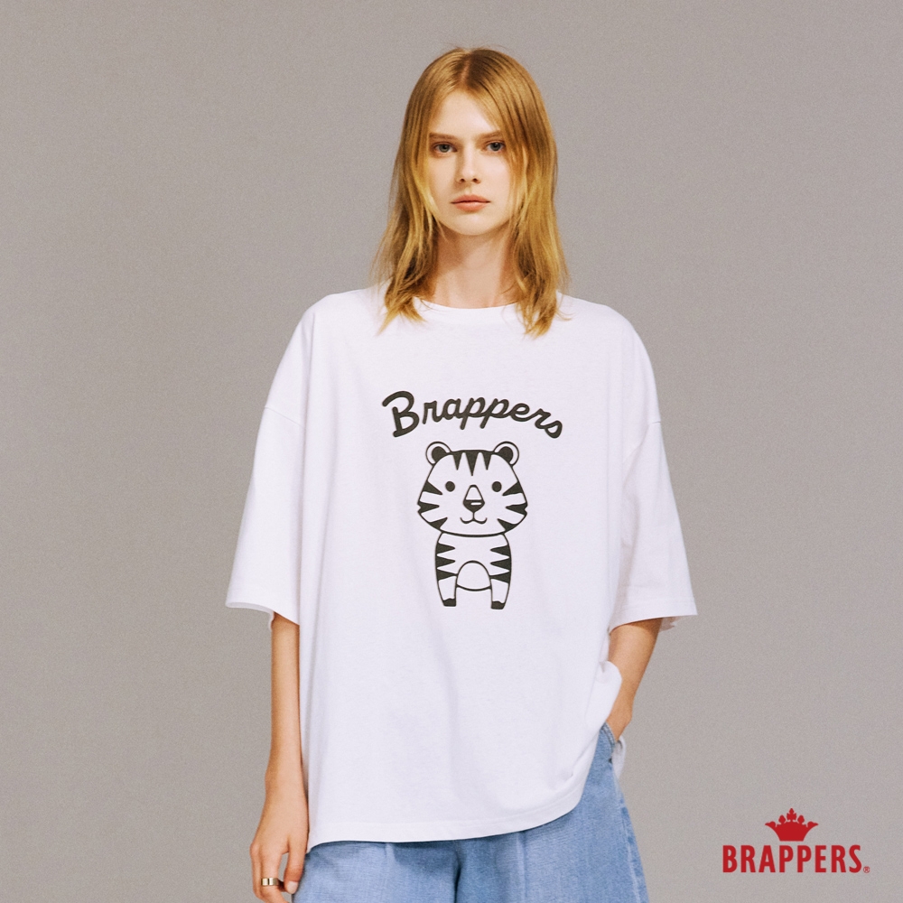 BRAPPERS 女款 萌虎翻個身印花T-白